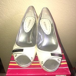 BCBG GIRLS White Patent Leather Wedge Sandals